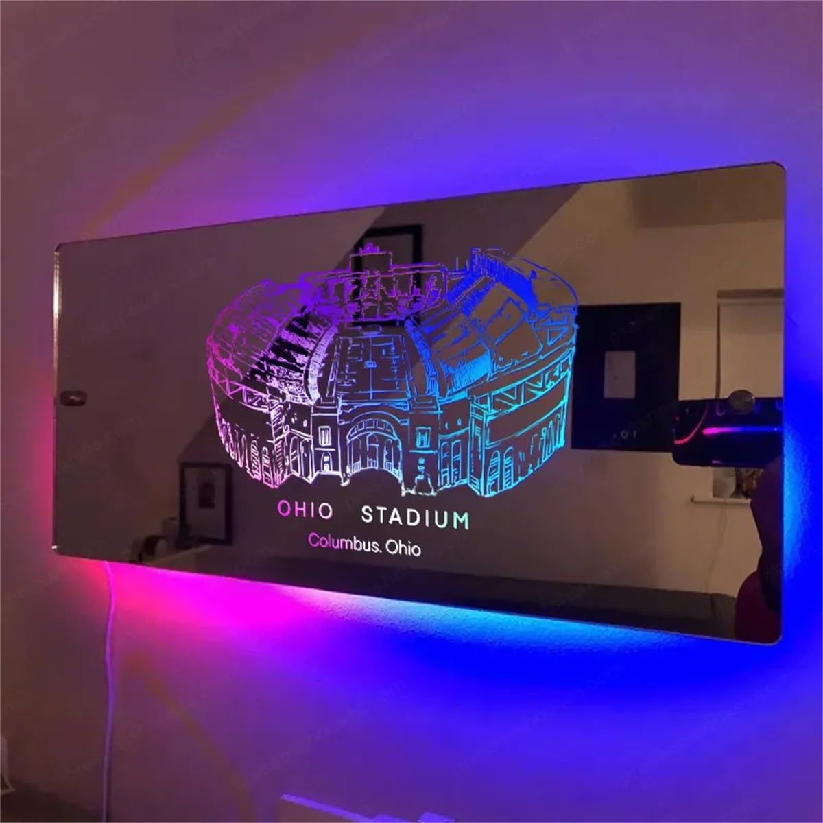 Personalized American Football Stadium Mirror Night Light Wall Mounted Custom Stadium Birthday Gifts Christmas Girls for Man Sports Lovers Living Room Bedroom Decor (Football Stadium) - The One Stop Deals