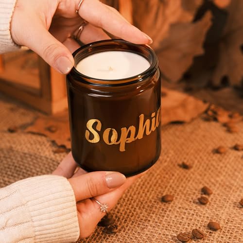 Personalized Scented Soy Candle with Gold Foil Name Customization - 7oz Custom Candle Gift | Scent Vanilla, Sandalwood, Angel, Jasmine | Gift for Birthdays, Holidays, and Special Occasions - The One Stop Deals