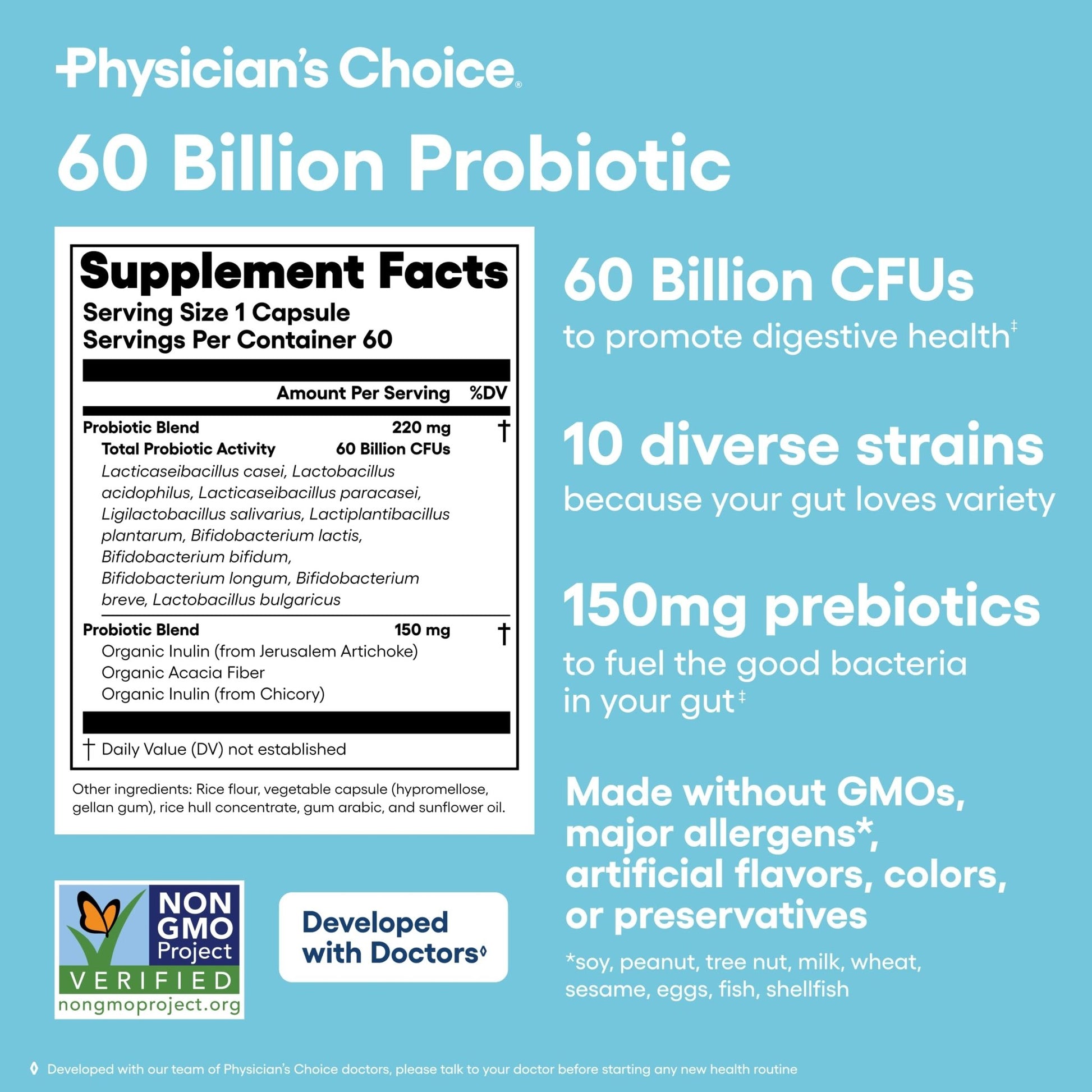 Physician's CHOICE Probiotics 60 Billion CFU - 10 Strains + Organic Prebiotics - Immune, Digestive & Gut Health - Supports Occasional Constipation, Diarrhea, Gas & Bloating - for Women & Men - 60ct - The One Stop Deals