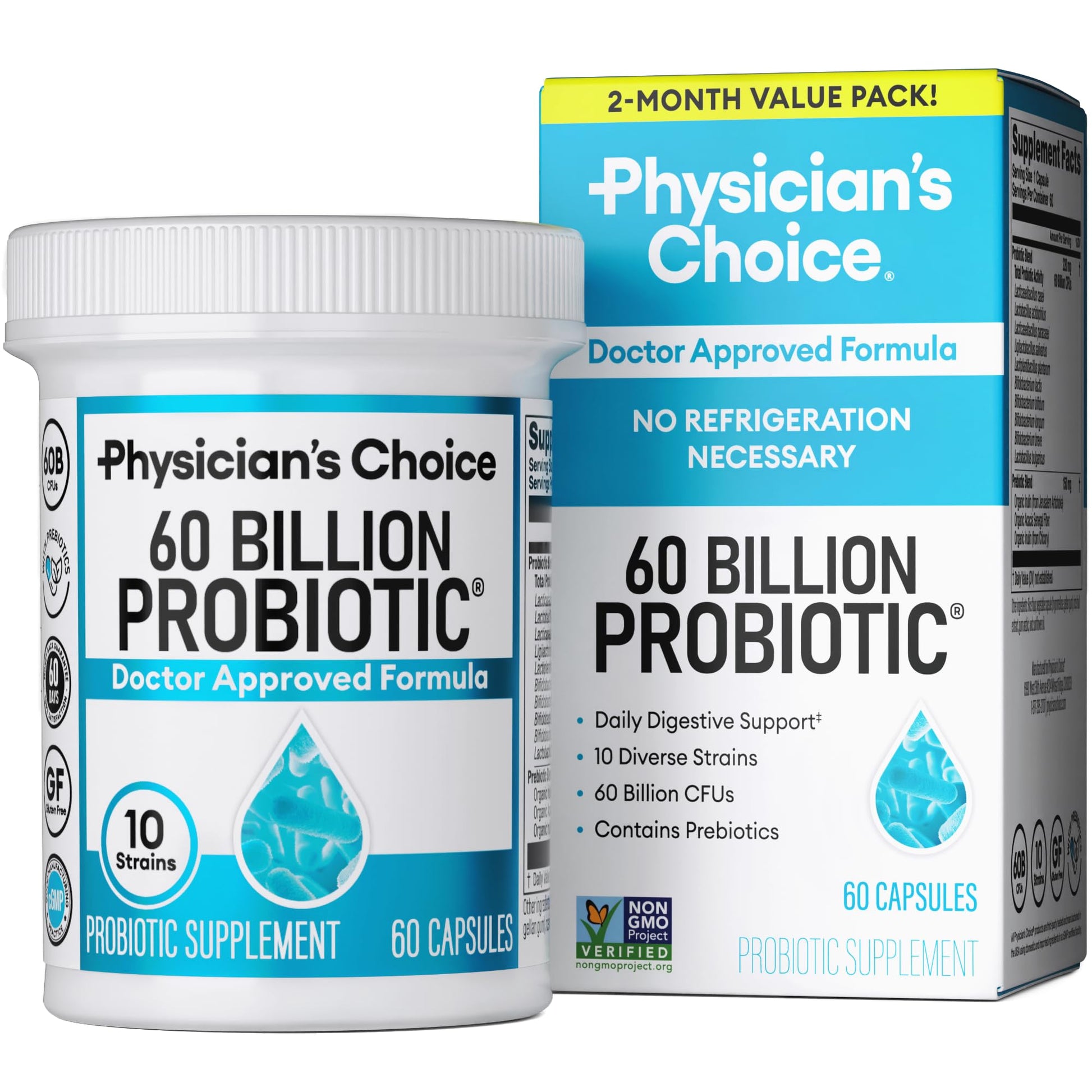 Physician's CHOICE Probiotics 60 Billion CFU - 10 Strains + Organic Prebiotics - Immune, Digestive & Gut Health - Supports Occasional Constipation, Diarrhea, Gas & Bloating - for Women & Men - 60ct - The One Stop Deals