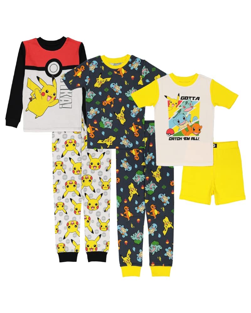 Pokemon Boys' 6 - Piece Snug - Fit Cotton Pajamas Set, Poke Treasure, 10 - The One Stop Deals