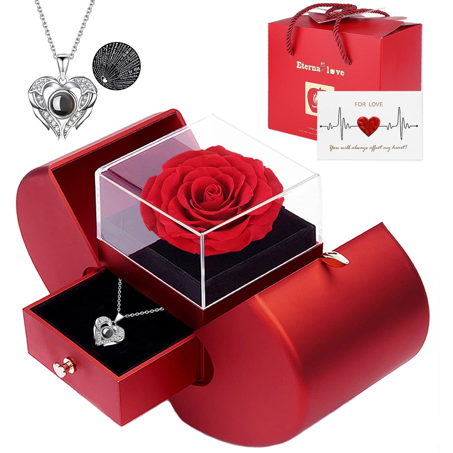 Preserved Real Rose with I Love You Necklace 100 Languages, Gifts for Girlfriend, Women, Mom, Wife - The One Stop Deals