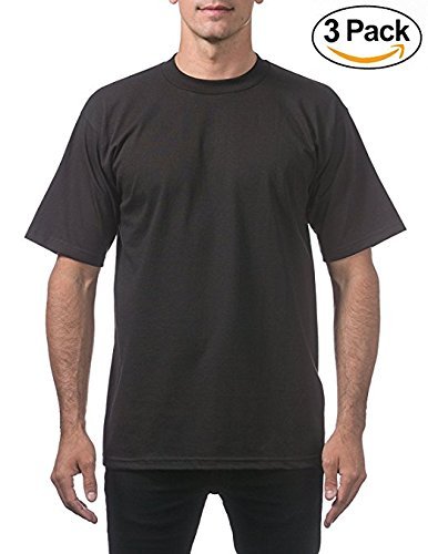 Pro Club Men's 3 - Pack Heavyweight Cotton Short Sleeve Crew Neck T-Shirt, Black, Large - The One Stop Deals