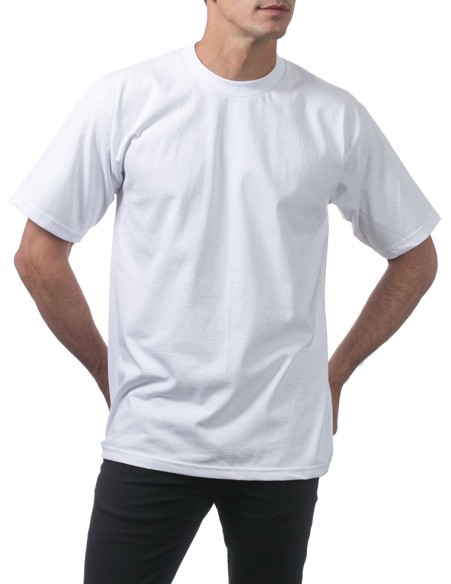 Pro Club Men's 3 - Pack Heavyweight Cotton Short Sleeve Crew Neck T-Shirt, White, Large - The One Stop Deals