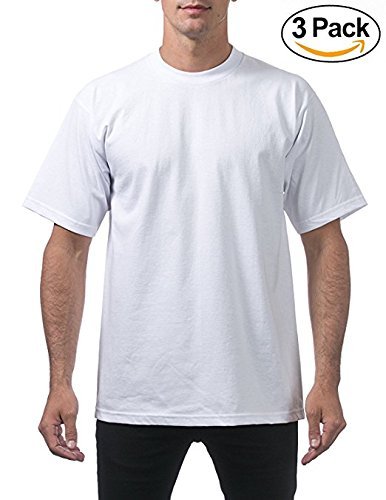 Pro Club Men's 3 - Pack Heavyweight Cotton Short Sleeve Crew Neck T-Shirt, White, Large - The One Stop Deals