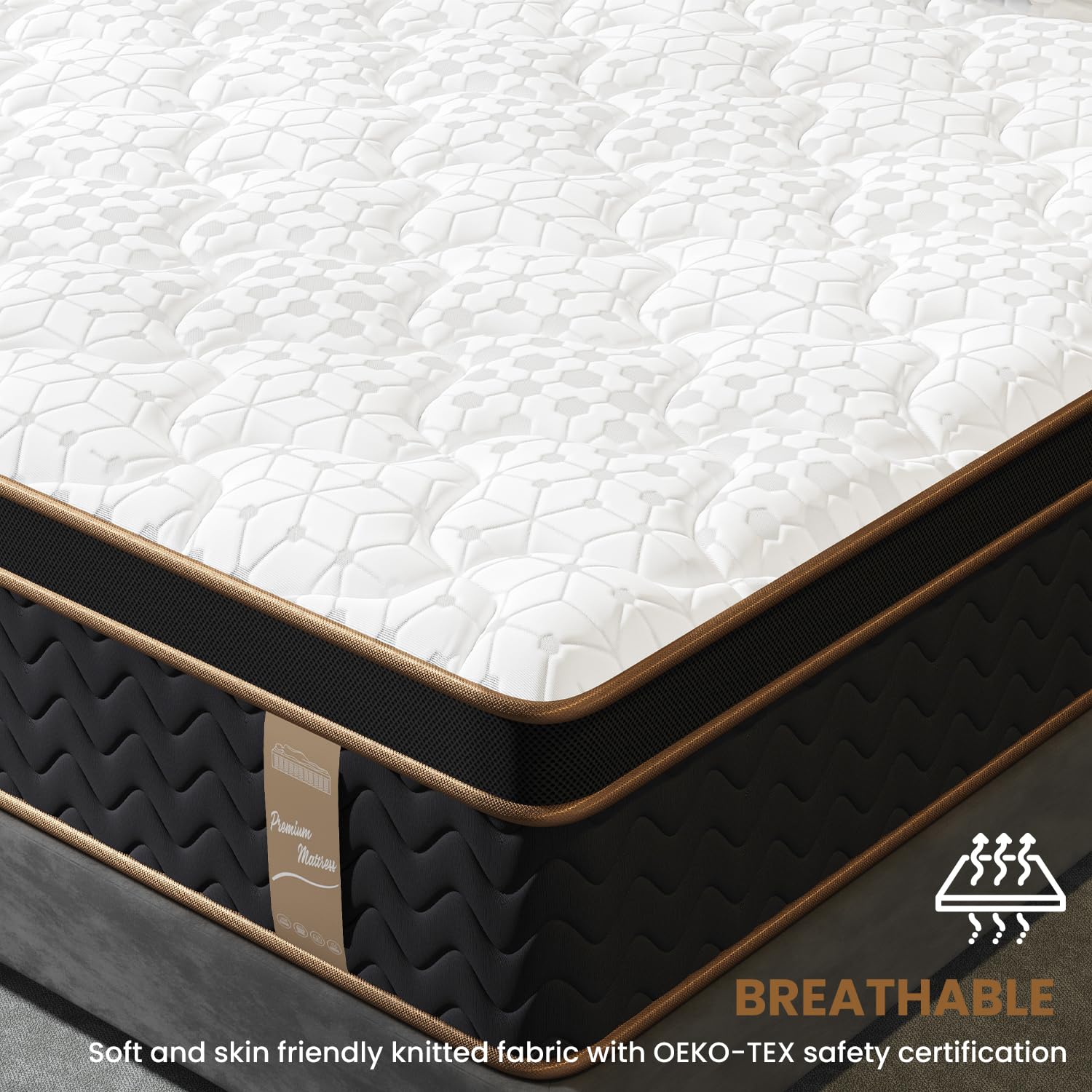 Queen Mattress, 14 Inch Firm Deluxe Hybrid Mattress, Fiberglass - Free Memory Foam Mattress in a Box, Individual Pocket Spring - Motion Isolation - Extra Edge Support, 365 Nights Trial, CertiPUR - US - The One Stop Deals