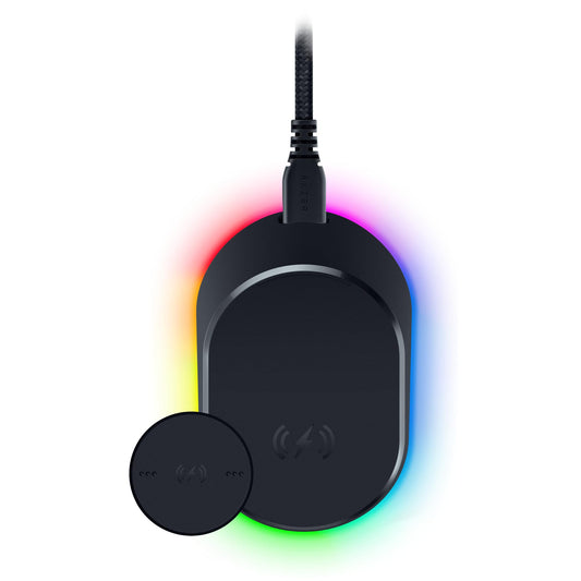 Razer Mouse Dock Pro with Wireless Charging Puck: Magnetic Wireless Charging - Integrated HyperPolling 4K Hz Transceiver - Anti - Slip Base - Chroma RGB Lighting - Black - The One Stop Deals