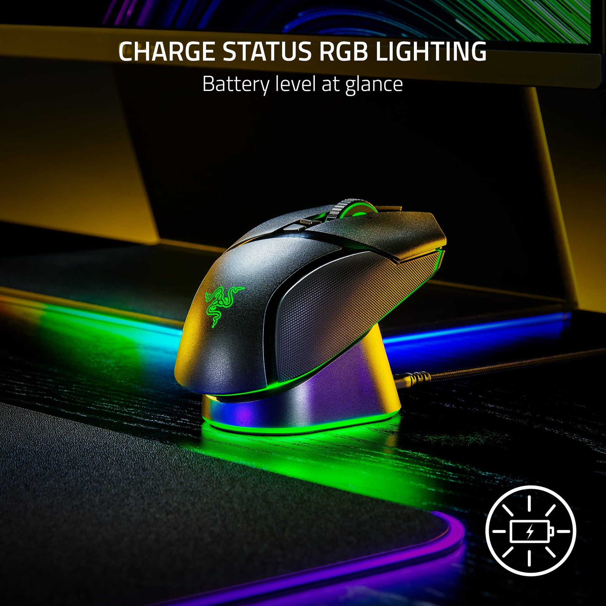 Razer Mouse Dock Pro with Wireless Charging Puck: Magnetic Wireless Charging - Integrated HyperPolling 8K Hz Transceiver - Anti - Slip Base - Chroma RGB Lighting - Classic Black - The One Stop Deals