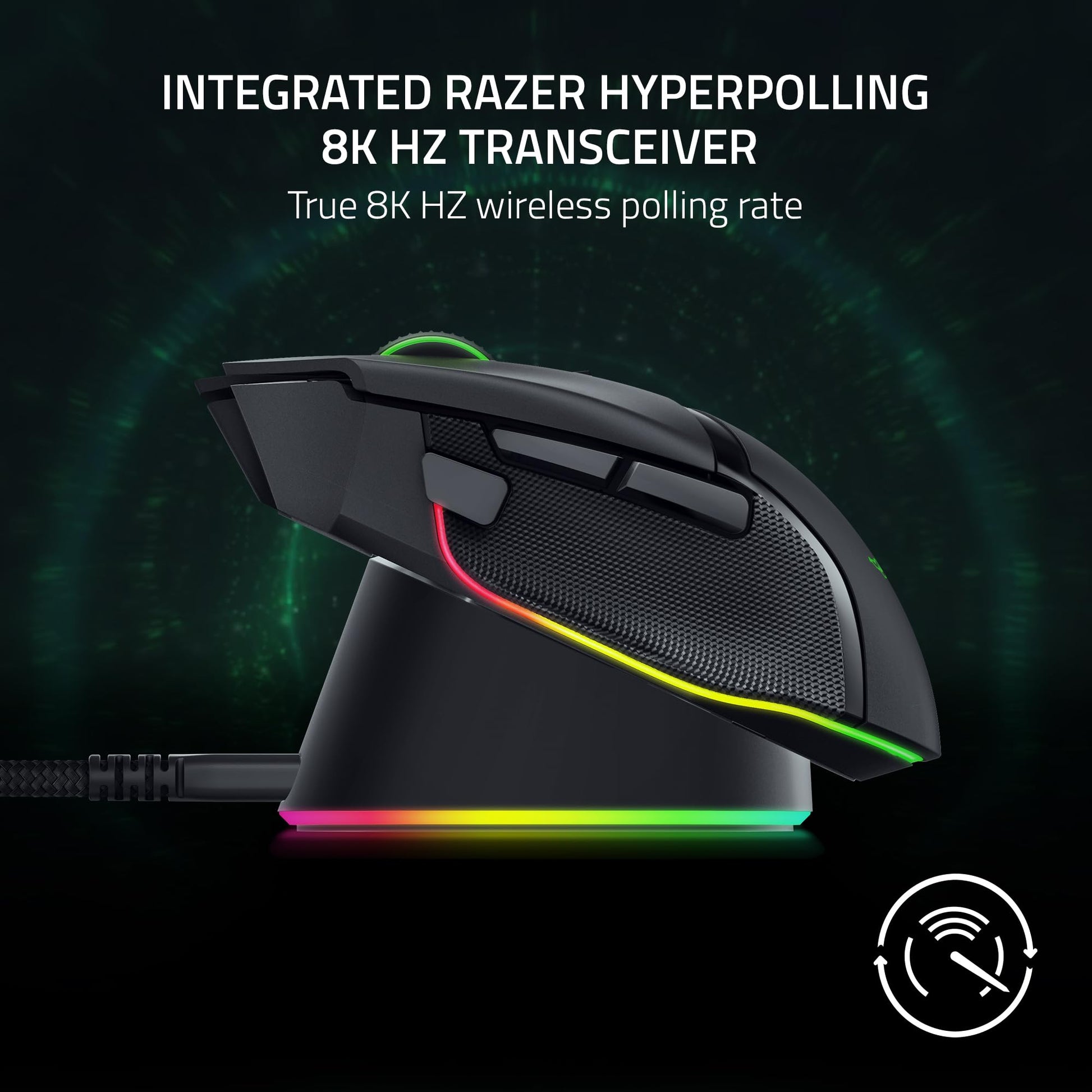 Razer Mouse Dock Pro with Wireless Charging Puck: Magnetic Wireless Charging - Integrated HyperPolling 8K Hz Transceiver - Anti - Slip Base - Chroma RGB Lighting - Classic Black - The One Stop Deals