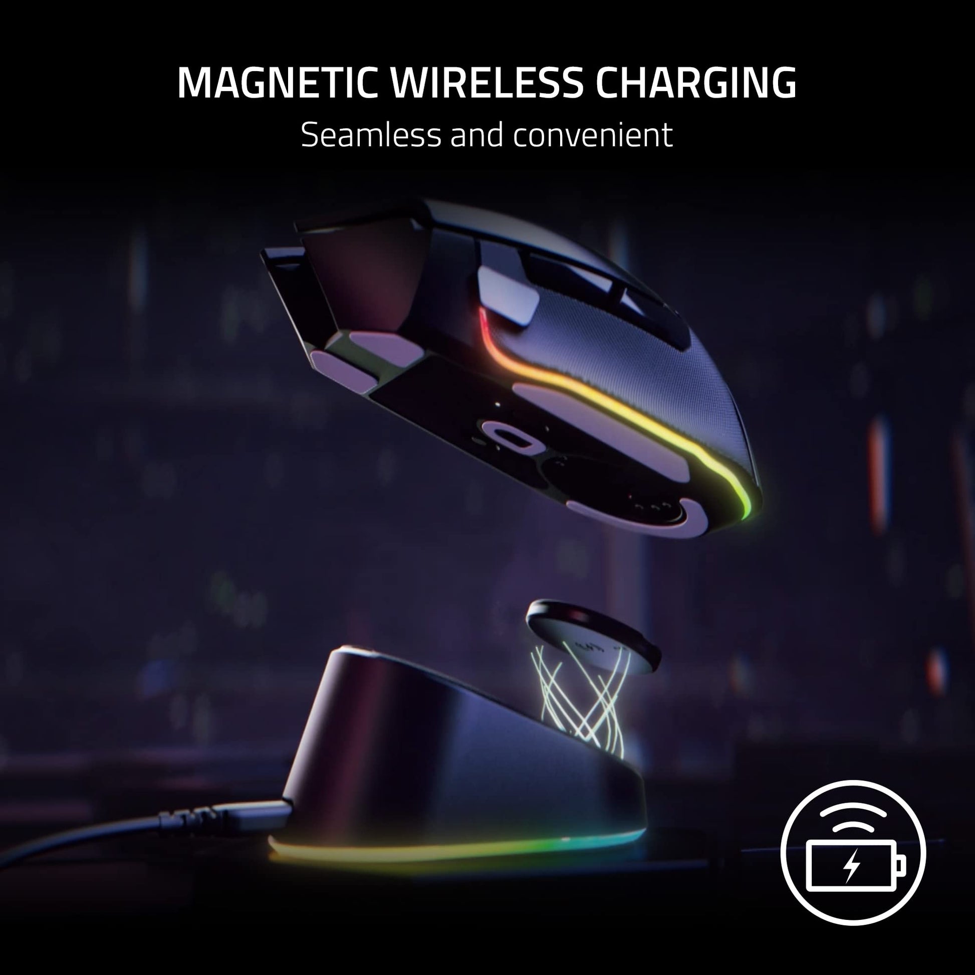 Razer Mouse Dock Pro with Wireless Charging Puck: Magnetic Wireless Charging - Integrated HyperPolling 8K Hz Transceiver - Anti - Slip Base - Chroma RGB Lighting - Classic Black - The One Stop Deals