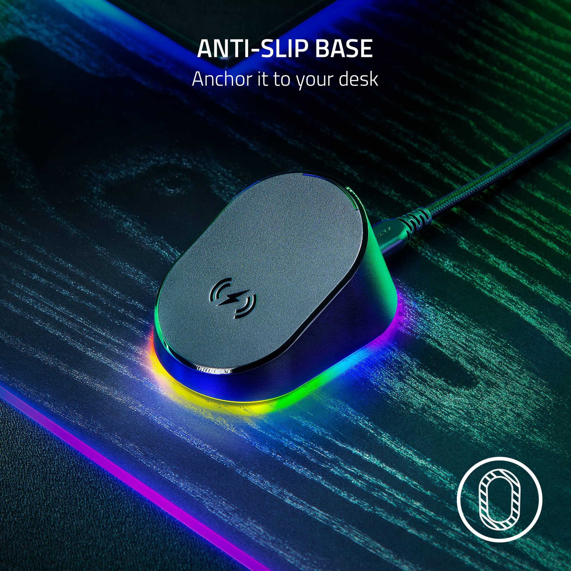 Razer Mouse Dock Pro with Wireless Charging Puck: Magnetic Wireless Charging - Integrated HyperPolling 8K Hz Transceiver - Anti - Slip Base - Chroma RGB Lighting - Classic Black - The One Stop Deals