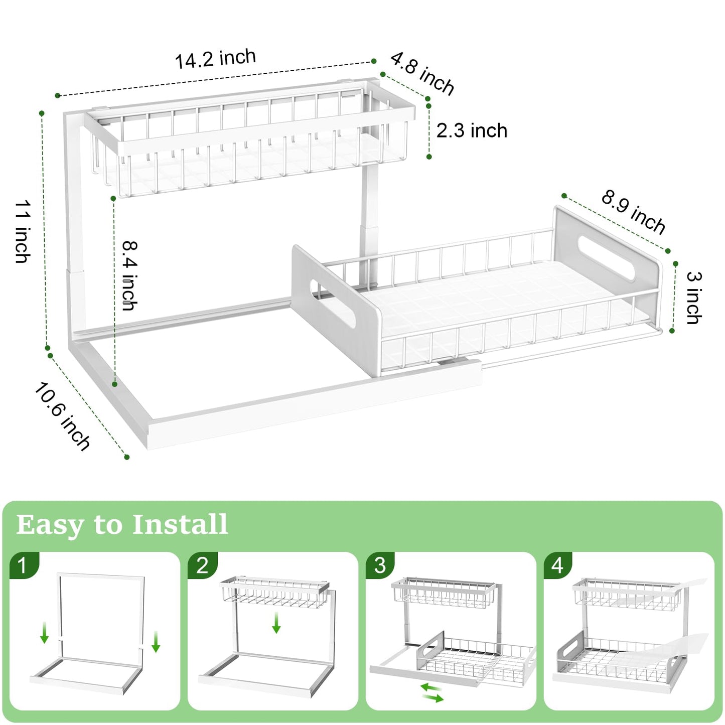 REALINN Under Sink Organizer, Pull Out Cabinet Organizer 2 Tier Slide Out Sink Shelf Cabinet Storage Shelves, Storage for Kitchen Bathroom, White, 2 Pack - The One Stop Deals