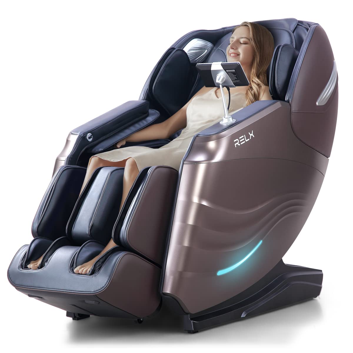 RELX Massage Chair Full Body, Zero Gravity SL - Track Shiatsu Massage Chair, 12 Modes, Airbag Massage, with Heat Body Scan Bluetooth Foot Roller, AI Control (Brown) - The One Stop Deals