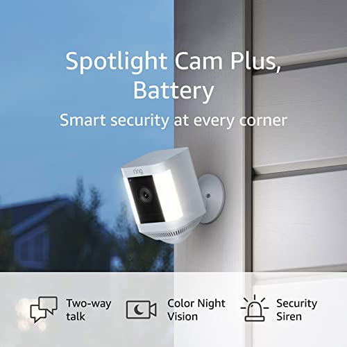 Ring Spotlight Cam Plus, Battery | Two - Way Talk, Color Night Vision, and Security Siren (2022 release) - White - The One Stop Deals