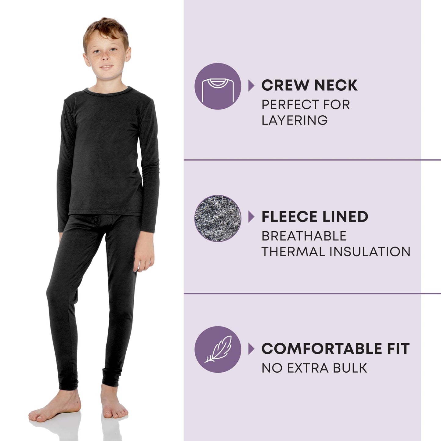 Rocky Thermal Underwear Kids, Boys Thermal Underwear Set Long Johns Thermals Kids Base Layer kids thermals top bottom set Boys Winter Clothes Shirt & Pants, Ski/Extreme Cold (Black, Medium) - The One Stop Deals