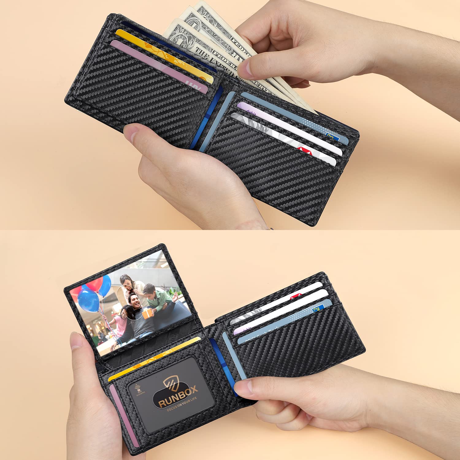 RUNBOX Men's Wallets 15 Card Holder Slim Rfid Leather 2 ID Window With Gift Box Men's Accessories - The One Stop Deals