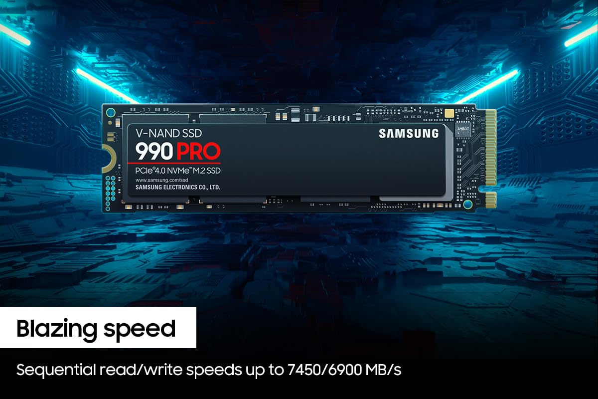 SAMSUNG 990 PRO SSD 1TB PCIe 4.0 M.2 2280 Internal Solid State Hard Drive, Seq. Read Speeds Up to 7,450 MB/s for High End Computing, Gaming, and Heavy Duty Workstations, MZ - V9P1T0B/AM - The One Stop Deals