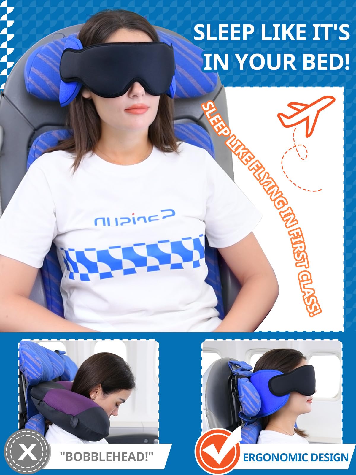 SARISUN Travel Pillows for Airplanes, Airplane Pillow for Long Flight, Airplane Head Strap with Eye Mask for Sleep, Travel Neck Pillow for Car Road Trip, 360° Support Headrest, Stop Bobblehead, Black - The One Stop Deals