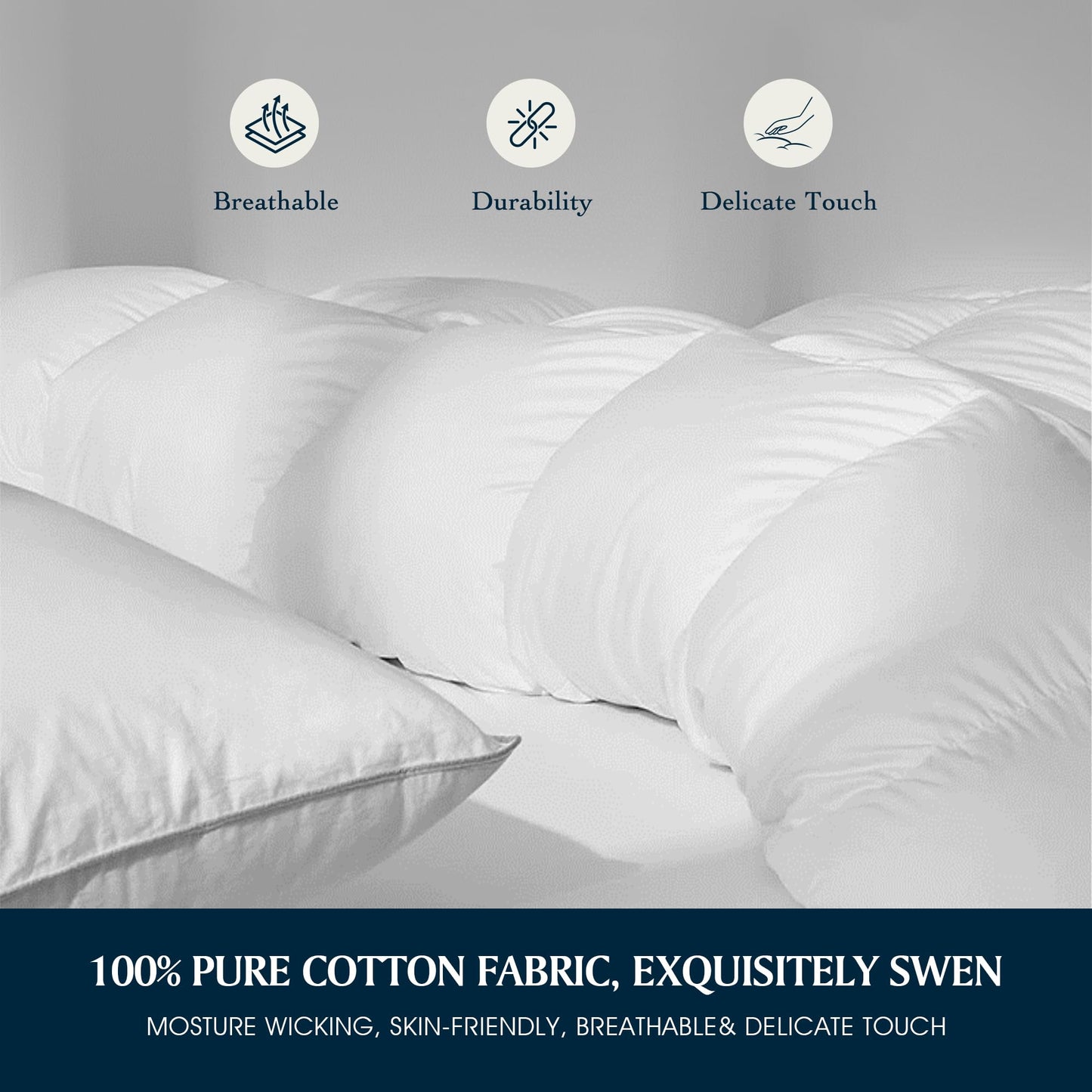 Serta Goose Feather Down Fiber Cotton Comforter Queen Size - 100% Cotton Duvet Insert - Hotel Luxury Hypoallergenic Bedding Comforter All Season Medium Warmth 90 x 90 Inch White - The One Stop Deals