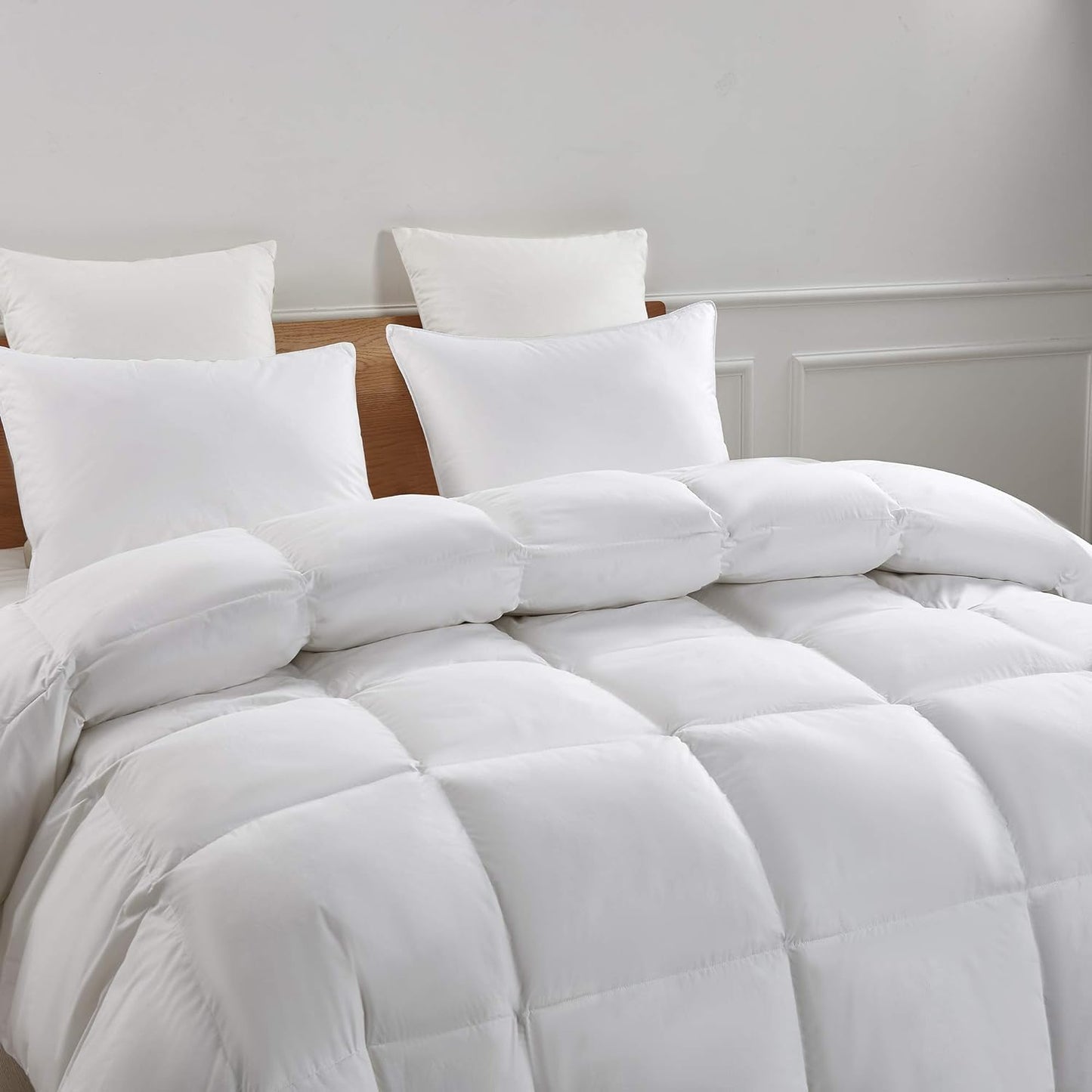 Serta Goose Feather Down Fiber Cotton Comforter Queen Size - 100% Cotton Duvet Insert - Hotel Luxury Hypoallergenic Bedding Comforter All Season Medium Warmth 90 x 90 Inch White - The One Stop Deals