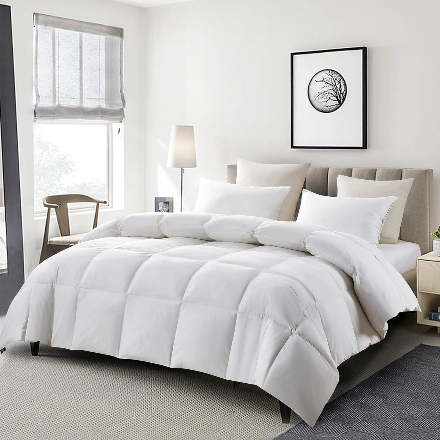 Serta Goose Feather Down Fiber Cotton Comforter Queen Size - 100% Cotton Duvet Insert - Hotel Luxury Hypoallergenic Bedding Comforter All Season Medium Warmth 90 x 90 Inch White - The One Stop Deals