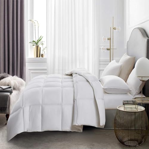 Serta Goose Feather Down Fiber Cotton Comforter Queen Size - 100% Cotton Duvet Insert - Hotel Luxury Hypoallergenic Bedding Comforter All Season Medium Warmth 90 x 90 Inch White - The One Stop Deals