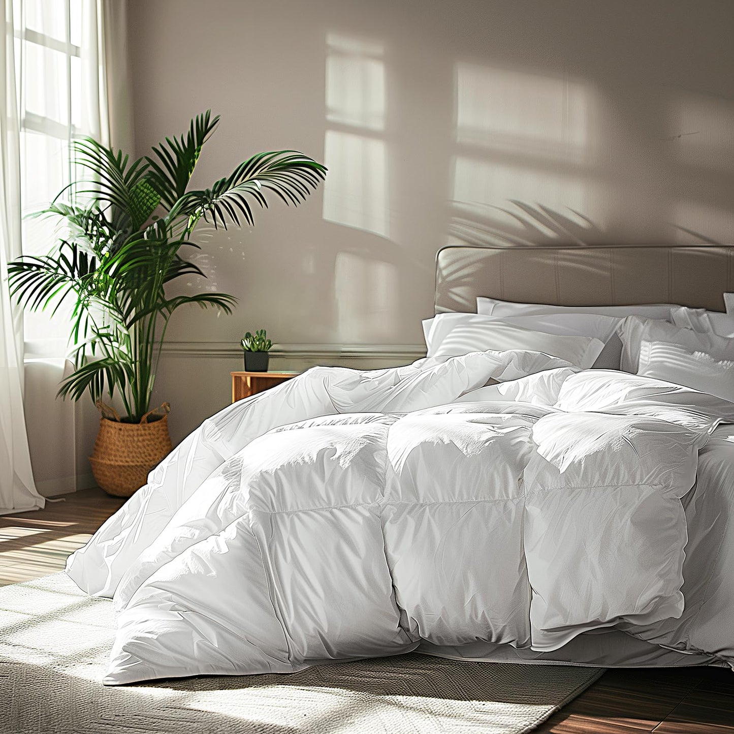 Serta Goose Feather Down Fiber Cotton Comforter Queen Size - 100% Cotton Duvet Insert - Hotel Luxury Hypoallergenic Bedding Comforter All Season Medium Warmth 90 x 90 Inch White - The One Stop Deals