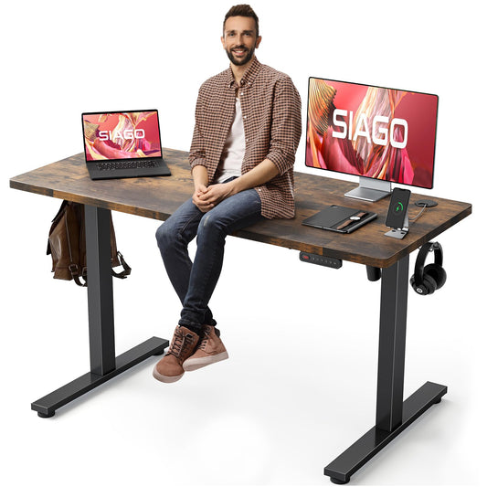 SIAGO Electric Standing Desk Adjustable - 55 x 24 Inch Sit Stand up Desk with Cable Management - 3 Memory Preset Adjustable Height Desk Computer Home Office Desk - The One Stop Deals