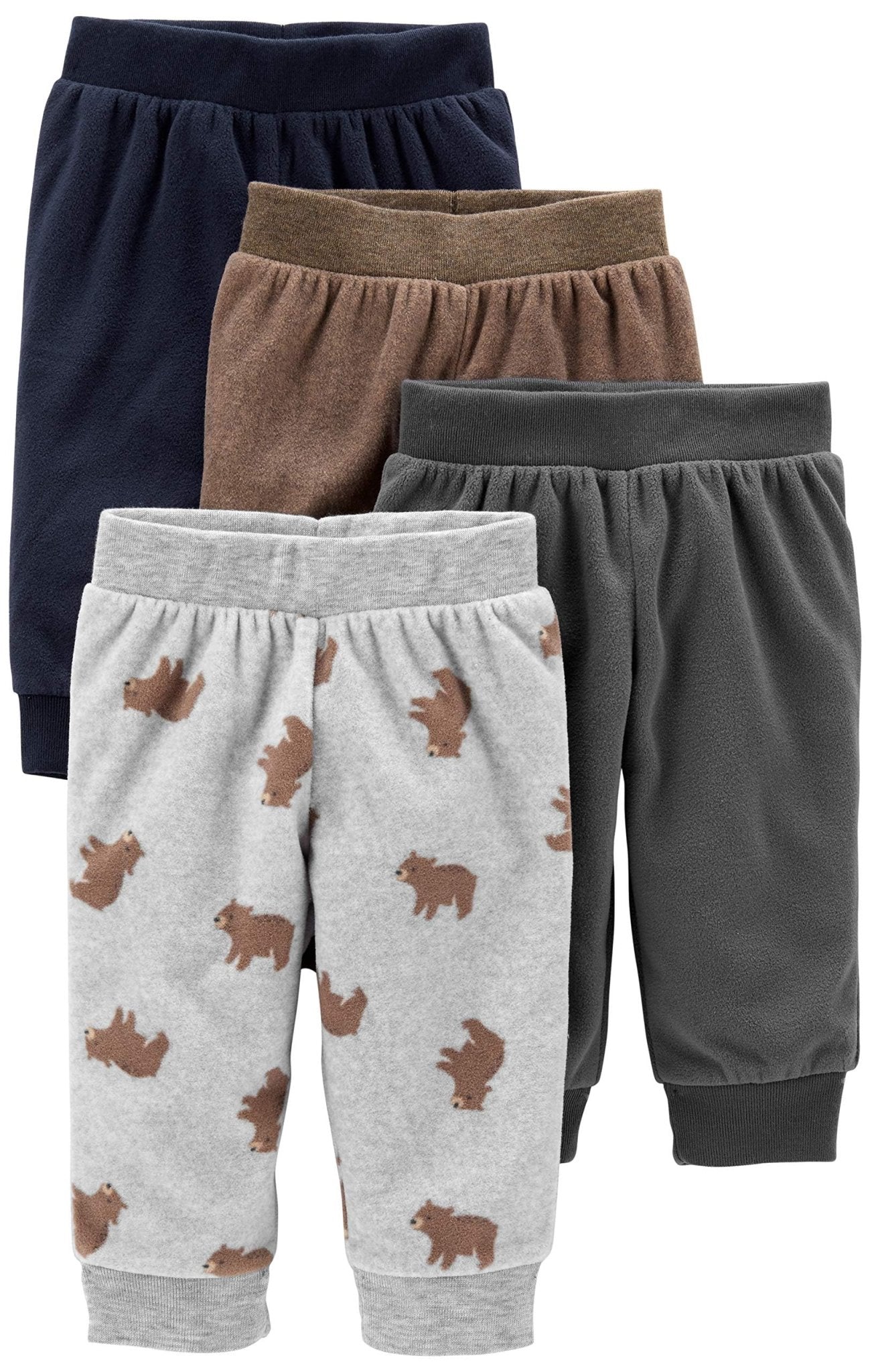 Simple Joys by Carter's Baby Boys 4 - Pack Fleece Pants, Brown/Dark Grey/Light Grey Bear Print/Navy, 18 Months - The One Stop Deals