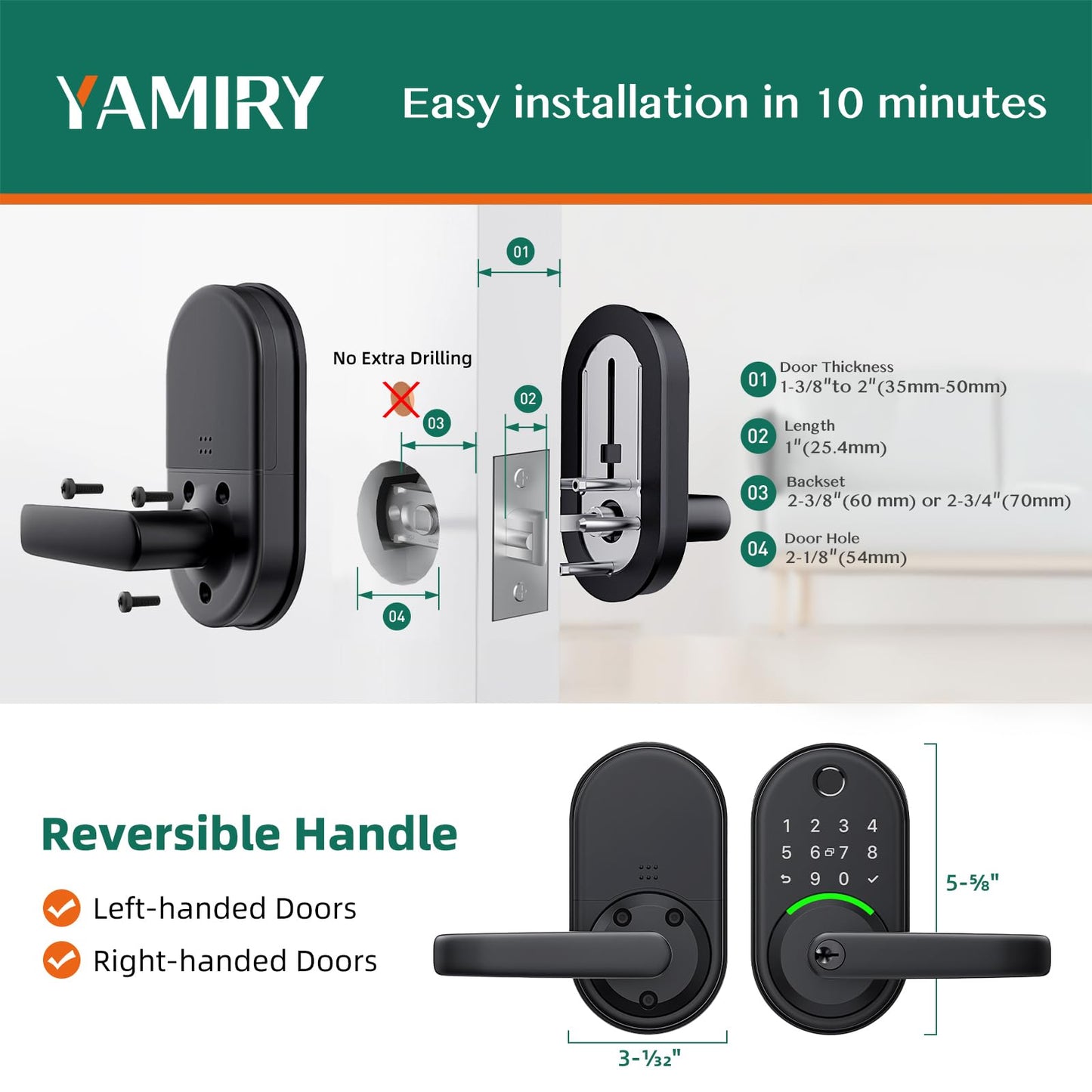 Smart Door Handle Lock with Keypad: Yamiry Fingerprint Smart Lock - Keyless Entry Door Lock for Front Door - Digital Door Lock - Deadbolt Lock with APP - Genarate Passcode Remotely - DIY Installation - The One Stop Deals