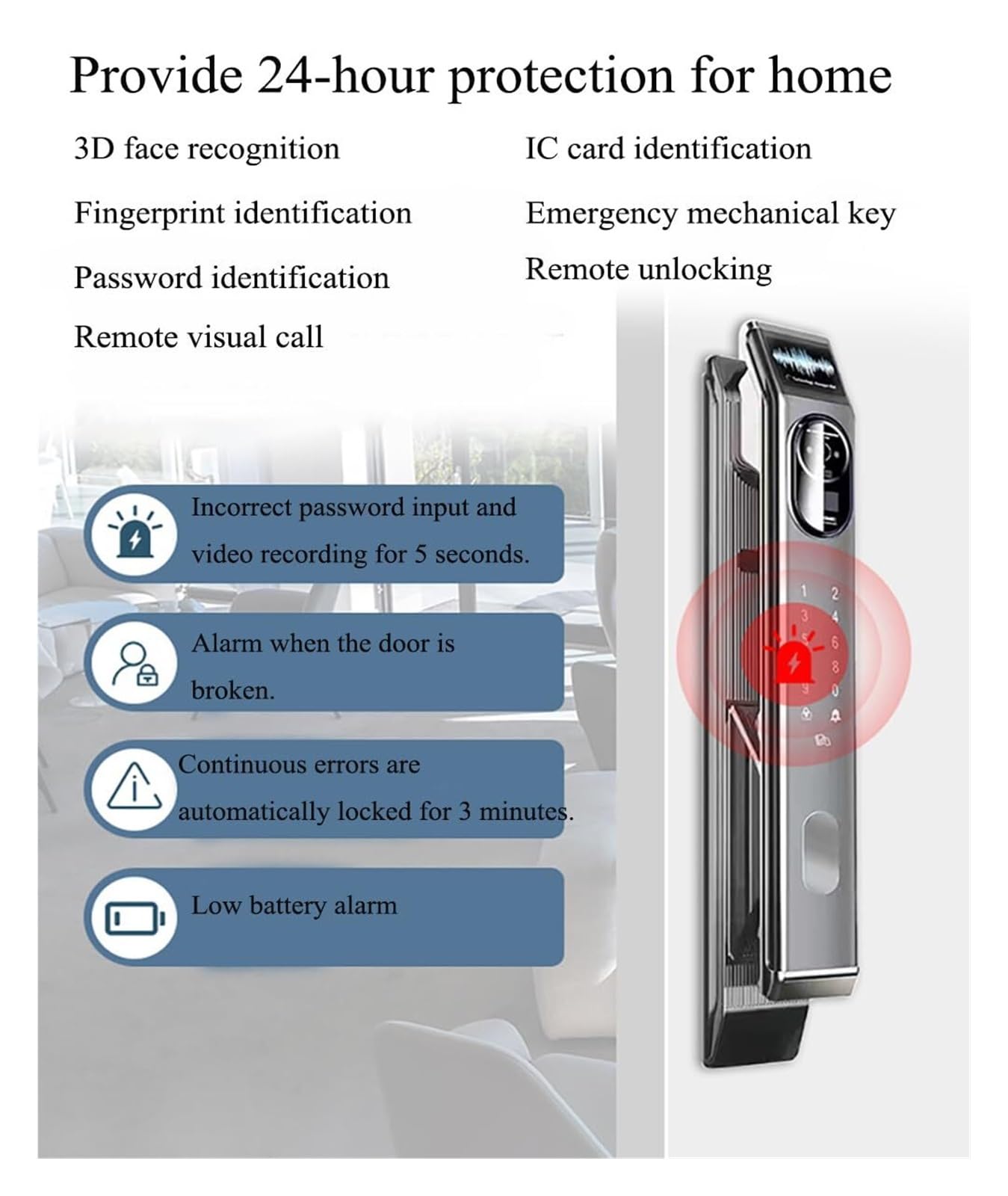 Smart Lock with Camera WiFi Smart Lock Digital Deadbolt Smart Front Door Lock Keyless Entry Lock WiFi Smart NFC Lock Biometric Lock Commercial Keyless Entry Lock (Bright Grey)(Bright Grey) - The One Stop Deals