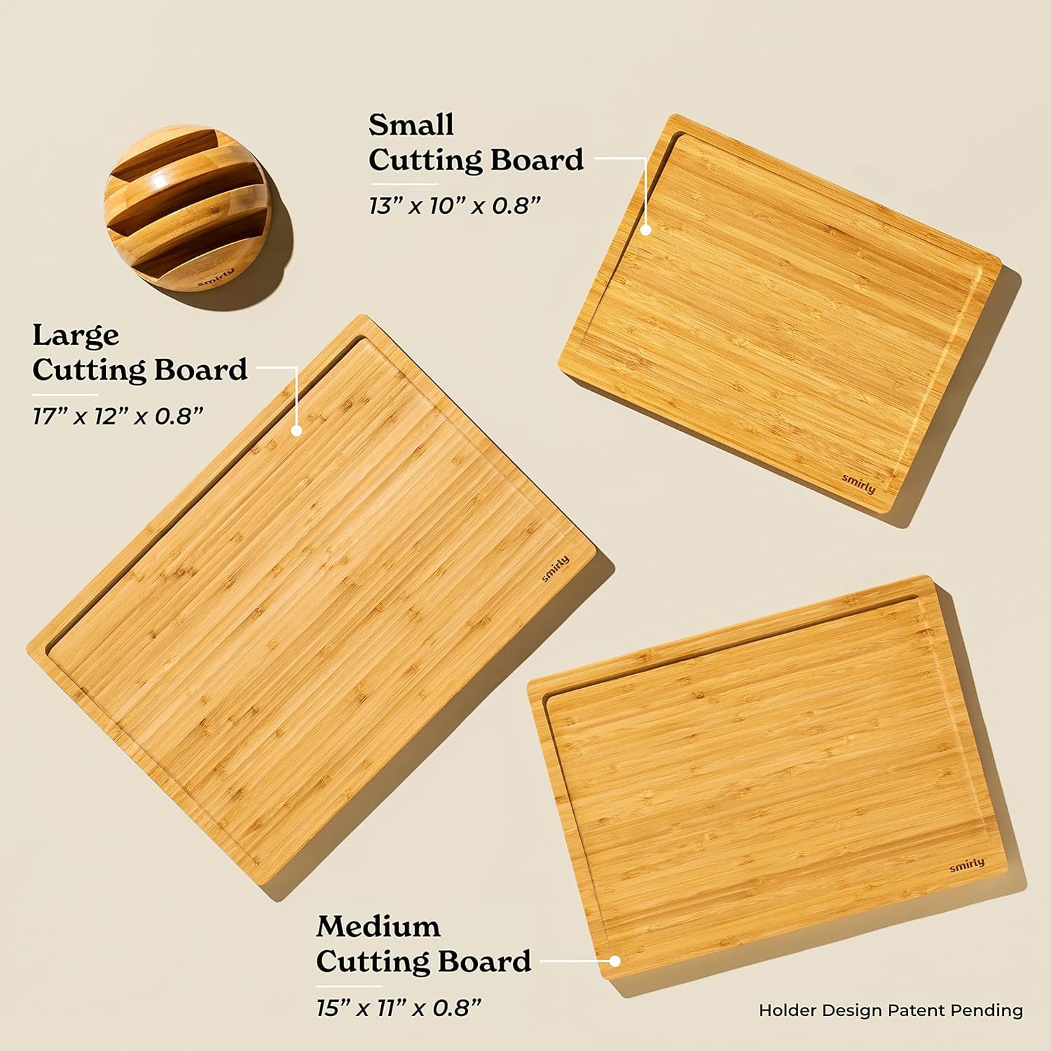 SMIRLY Wooden Cutting Boards For Kitchen Meal Prep & Serving - Bamboo Cutting Board Set with Holder, Charcuterie & Chopping Board, Wooden Cutting Board Set, Kitchen Gadgets - The One Stop Deals