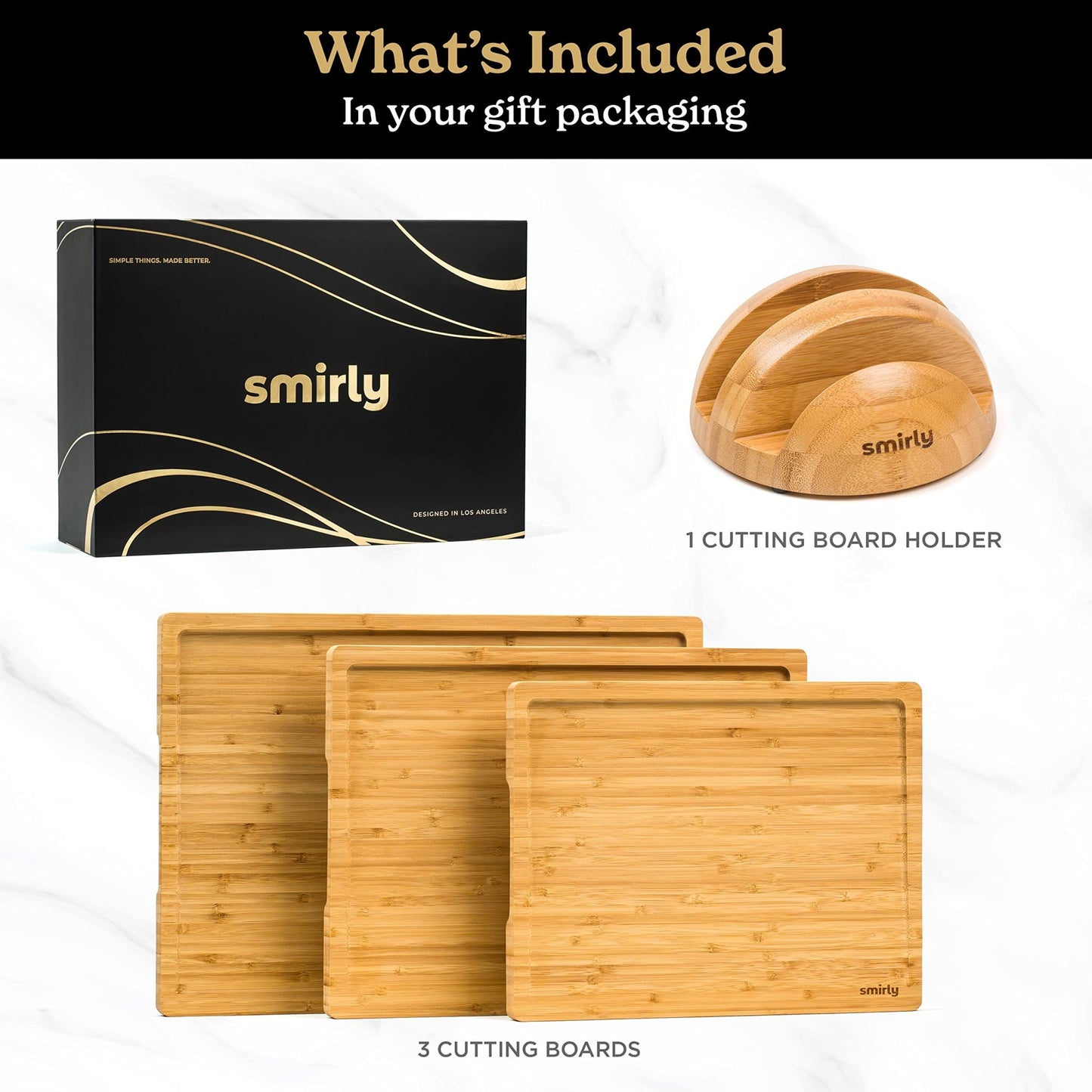 SMIRLY Wooden Cutting Boards For Kitchen Meal Prep & Serving - Bamboo Cutting Board Set with Holder, Charcuterie & Chopping Board, Wooden Cutting Board Set, Kitchen Gadgets - The One Stop Deals