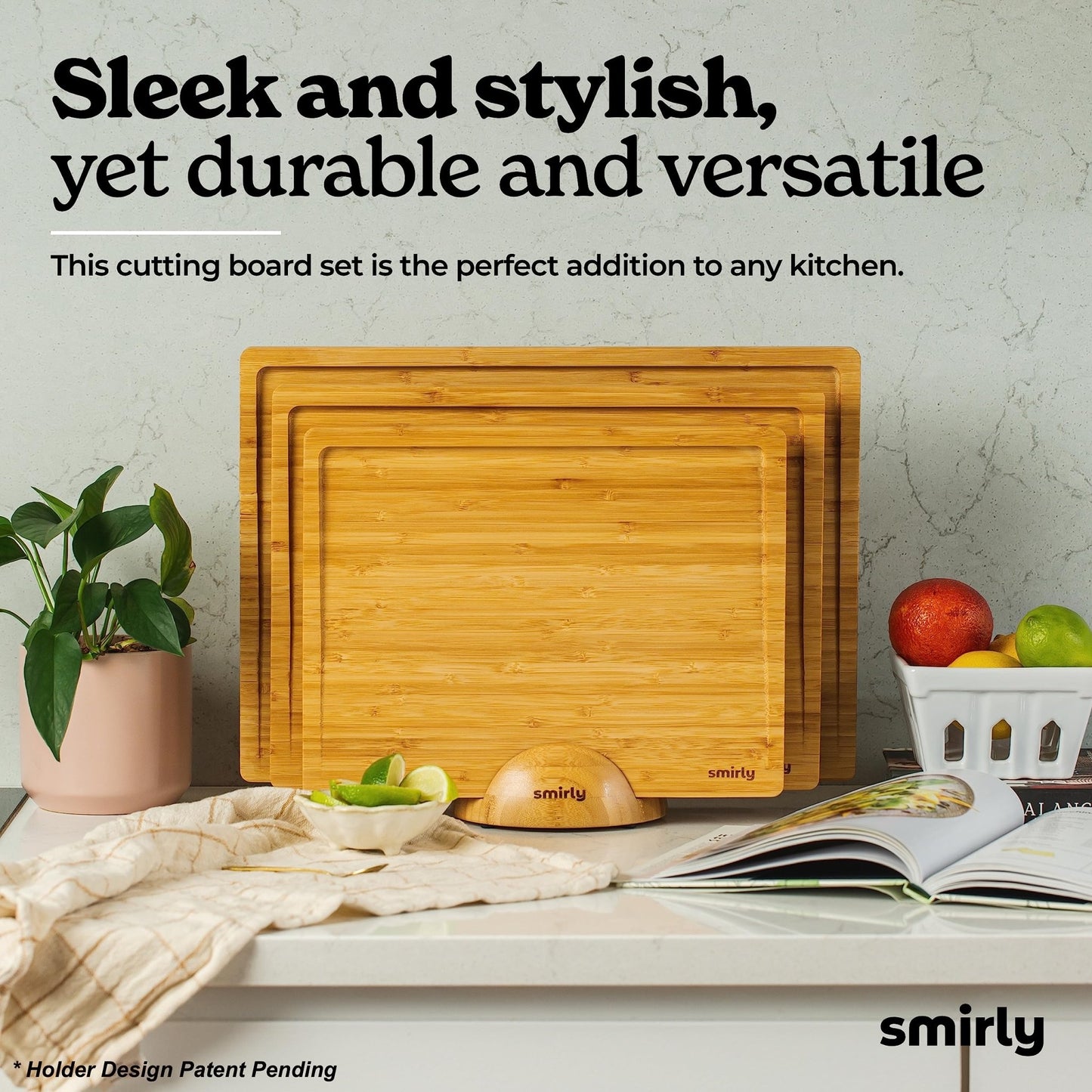 SMIRLY Wooden Cutting Boards For Kitchen Meal Prep & Serving - Bamboo Cutting Board Set with Holder, Charcuterie & Chopping Board, Wooden Cutting Board Set, Kitchen Gadgets - The One Stop Deals