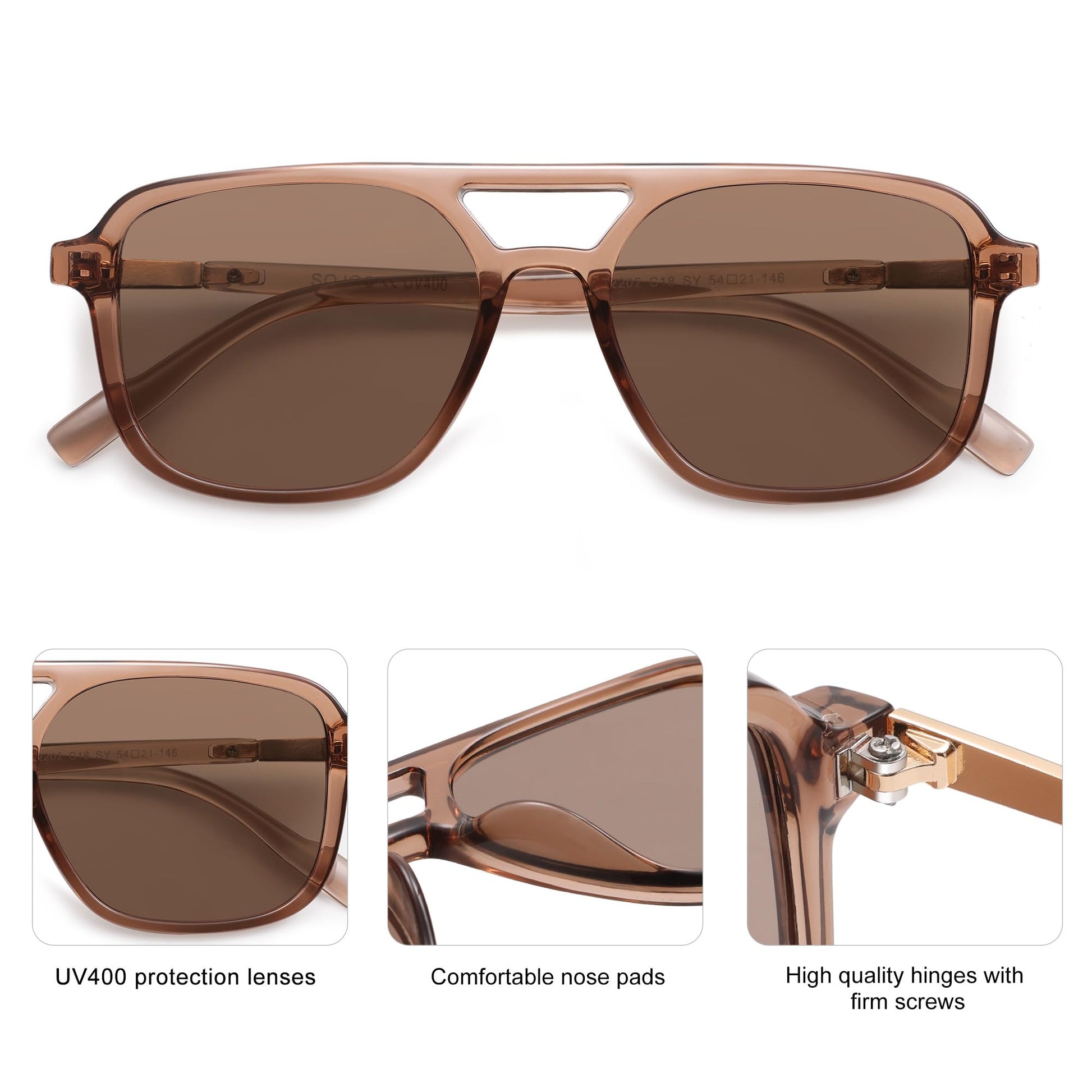 SOJOS Retro Aviator Sunglasses for Women Men,Trendy Rectangle Womens Mens Shades Sun Glasses SJ2202 Coffee - The One Stop Deals