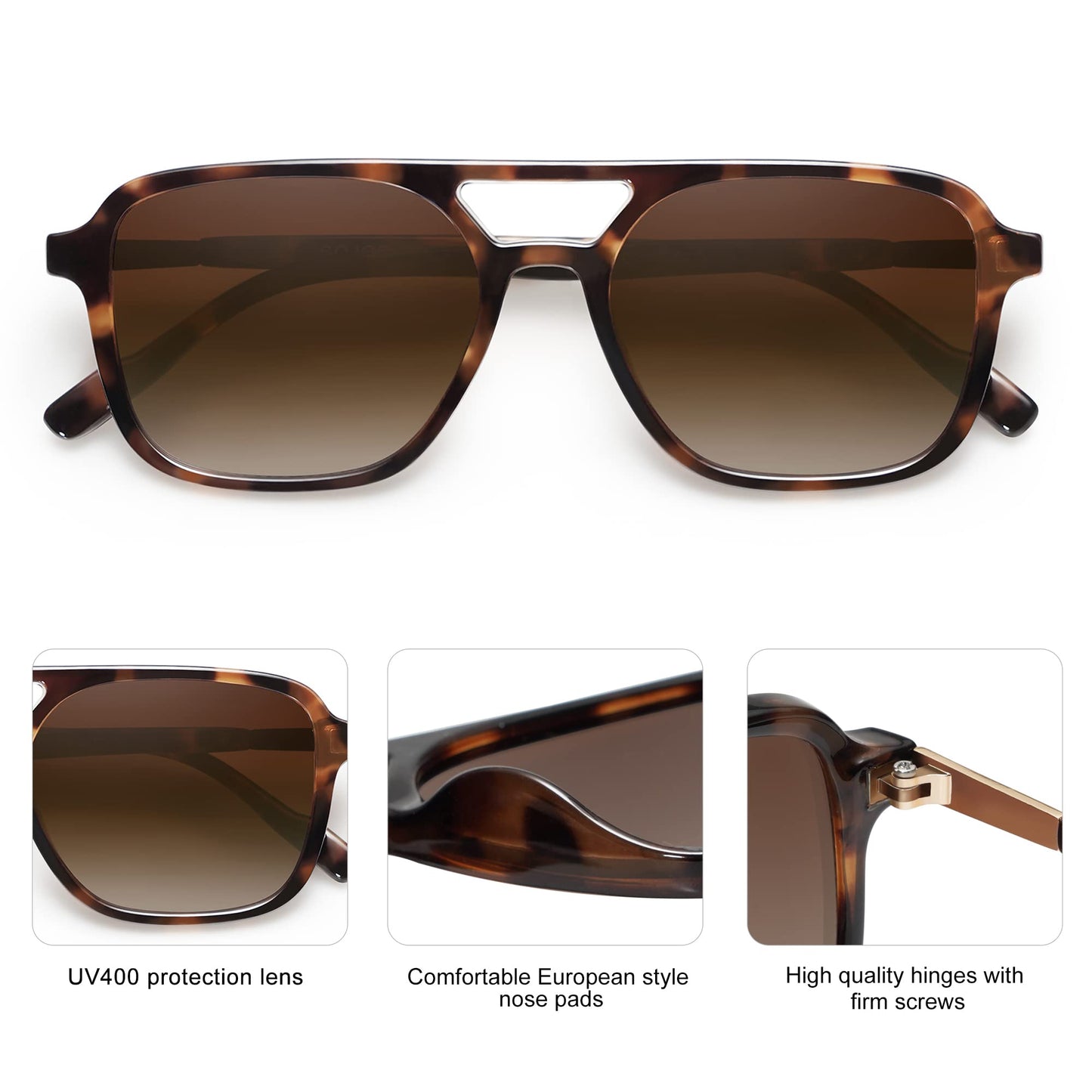 SOJOS Retro Aviator Sunglasses for Women Men,Trendy Rectangle Womens Mens Shades Sun Glasses SJ2202 Tortoise Frame Brown Grading Lens - The One Stop Deals