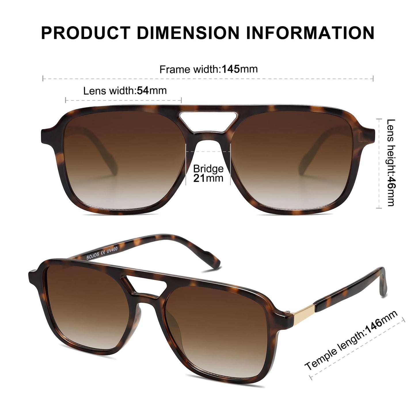 SOJOS Retro Aviator Sunglasses for Women Men,Trendy Rectangle Womens Mens Shades Sun Glasses SJ2202 Tortoise Frame Brown Grading Lens - The One Stop Deals