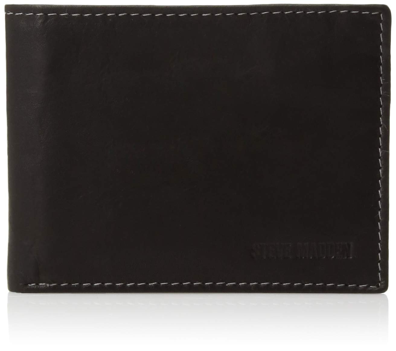 Steve Madden Men's Leather Wallet Extra Capacity Attached Flip Pockets, Black/Antique, One Size - The One Stop Deals