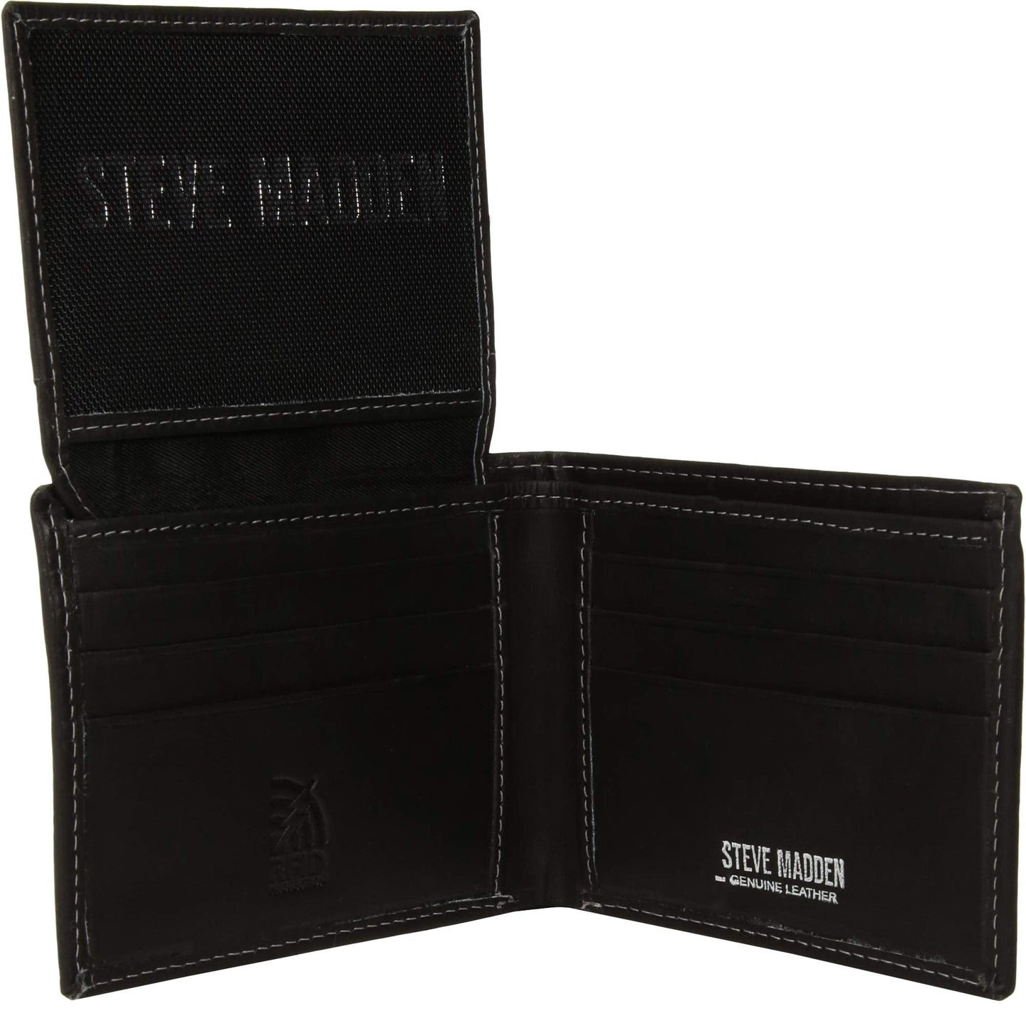 Steve Madden Men's Leather Wallet Extra Capacity Attached Flip Pockets, Black/Antique, One Size - The One Stop Deals