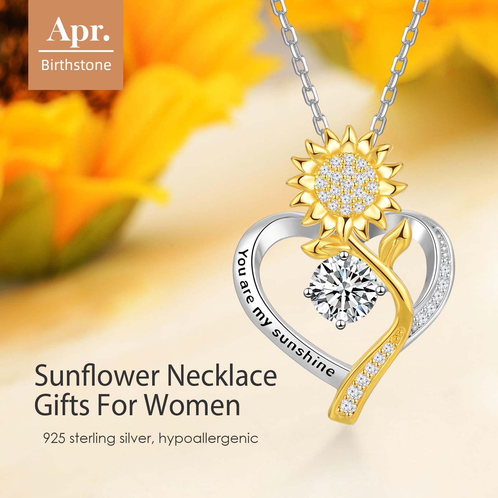 Sunflower Necklaces for Women Wife Birthday Gift Ideas Wedding Anniversary Birthday Gifts for Women Gifts for Wife Sunflower Jewelry for Women Gifts for Her Gifts Girlfriend Christmas (04 - Apr - Diamond) - The One Stop Deals