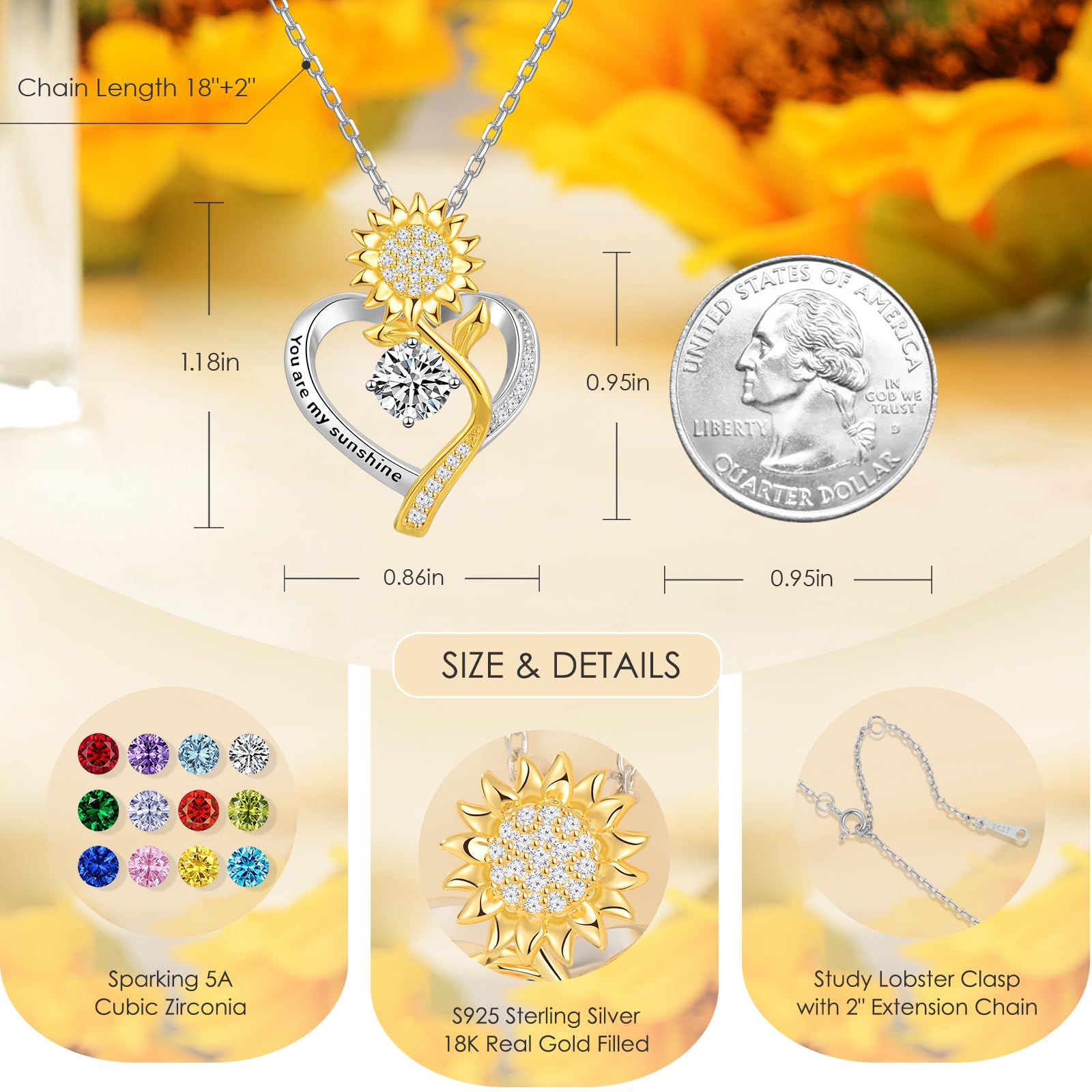 Sunflower Necklaces for Women Wife Birthday Gift Ideas Wedding Anniversary Birthday Gifts for Women Gifts for Wife Sunflower Jewelry for Women Gifts for Her Gifts Girlfriend Christmas (04 - Apr - Diamond) - The One Stop Deals