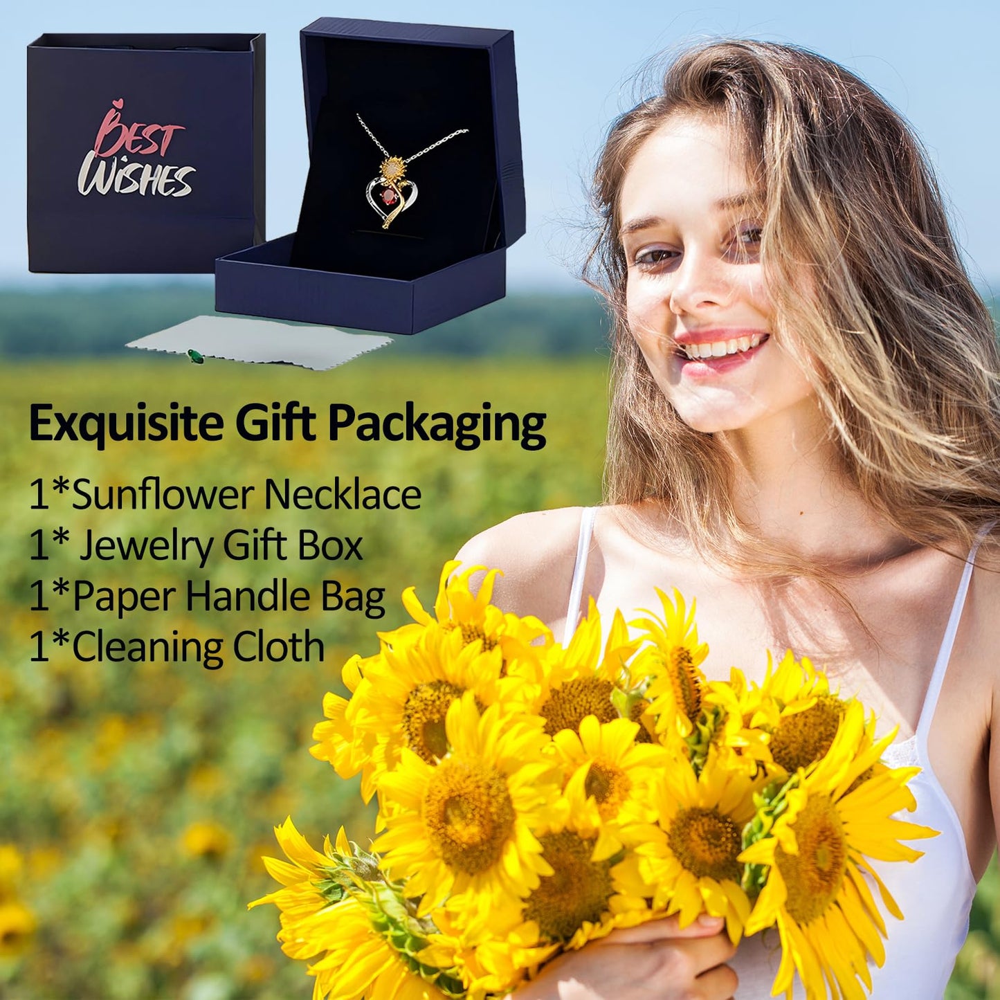 Sunflower Necklaces for Women Wife Birthday Gift Ideas Wedding Anniversary Birthday Gifts for Women Gifts for Wife Sunflower Jewelry for Women Gifts for Her Gifts Girlfriend Christmas (04 - Apr - Diamond) - The One Stop Deals