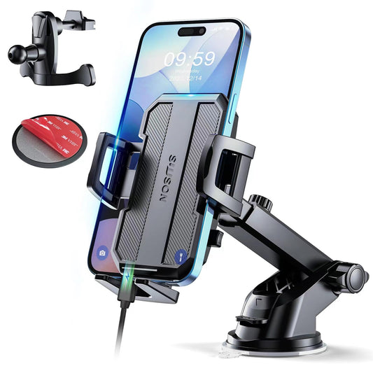 SUUSON Upgraded 3 - in - 1 Car Phone Holder Mount [Powerful Suction] Phone Mount for Car Dashboard Air Vent Windshield,for All iPhone Android Phone (Black) - The One Stop Deals