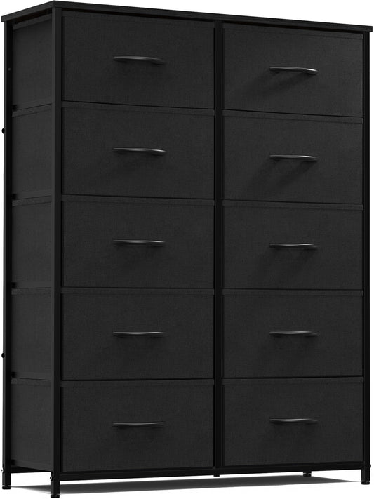 Sweetcrispy Dresser, Tall Dresser for Bedroom, Drawer Dresser Organizer Storage Drawers with 10 Drawers, Chest of Drawers with Fabric Bin, Steel Frame, Wood Top for Bedroom, Closet, Entryway - The One Stop Deals