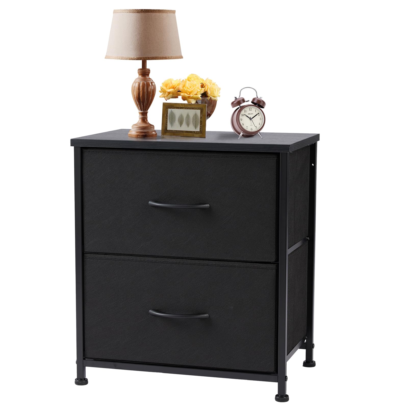 Sweetcrispy Nightstand Small Dresser with 2 Fabric Drawers Side Bedroom End Table Kids Bedside Storage Furniture for 20" Tall Night Stand for Closet, Entryway, College Dorm, Black - The One Stop Deals