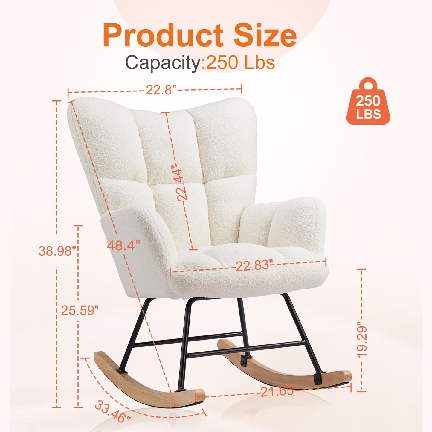 Sweetcrispy Rocking Chair Nursery, Teddy Upholstered Glider Rocker with High Backrest, Reading Chair Modern Rocking Accent Chairs Glider Recliner for Living Room, Nursery, Bedroom - The One Stop Deals