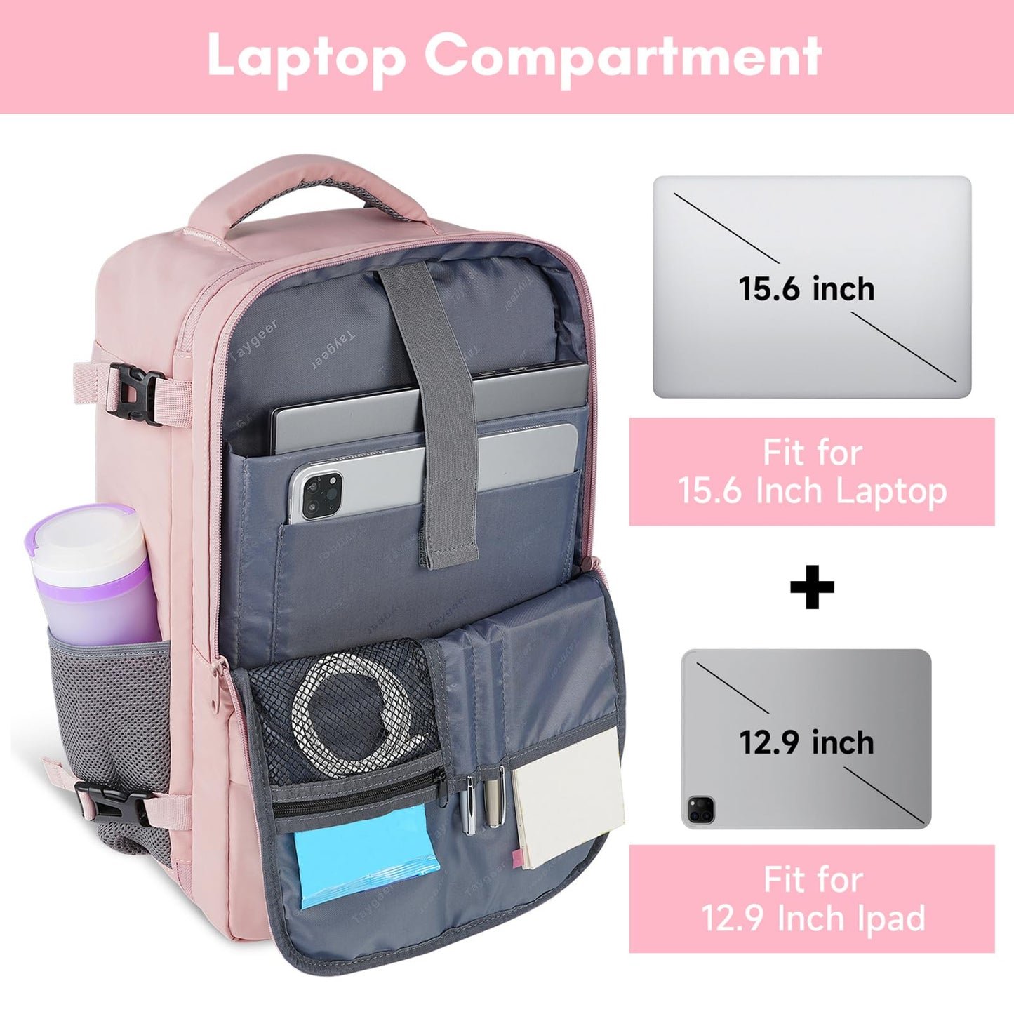 Taygeer Travel Backpack for Women, Carry On Backpack with USB Charging Port & Shoe Pouch, TSA 15.6inch Laptop Mochila Flight Approved, Nurse Bag Casual Daypack for Weekender Business Hiking, Pink - The One Stop Deals