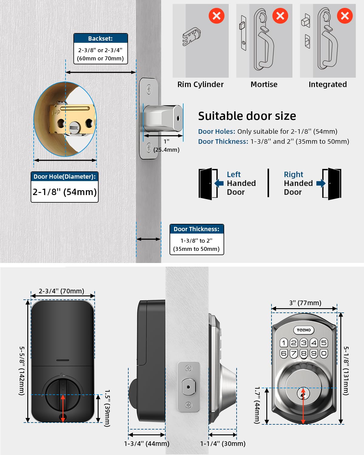 TEEHO TE001 Keyless Entry Door Lock with Keypad - Smart Deadbolt Lock for Front Door with 2 Keys - Auto Lock - Easy Installation - Satin Nickel - The One Stop Deals