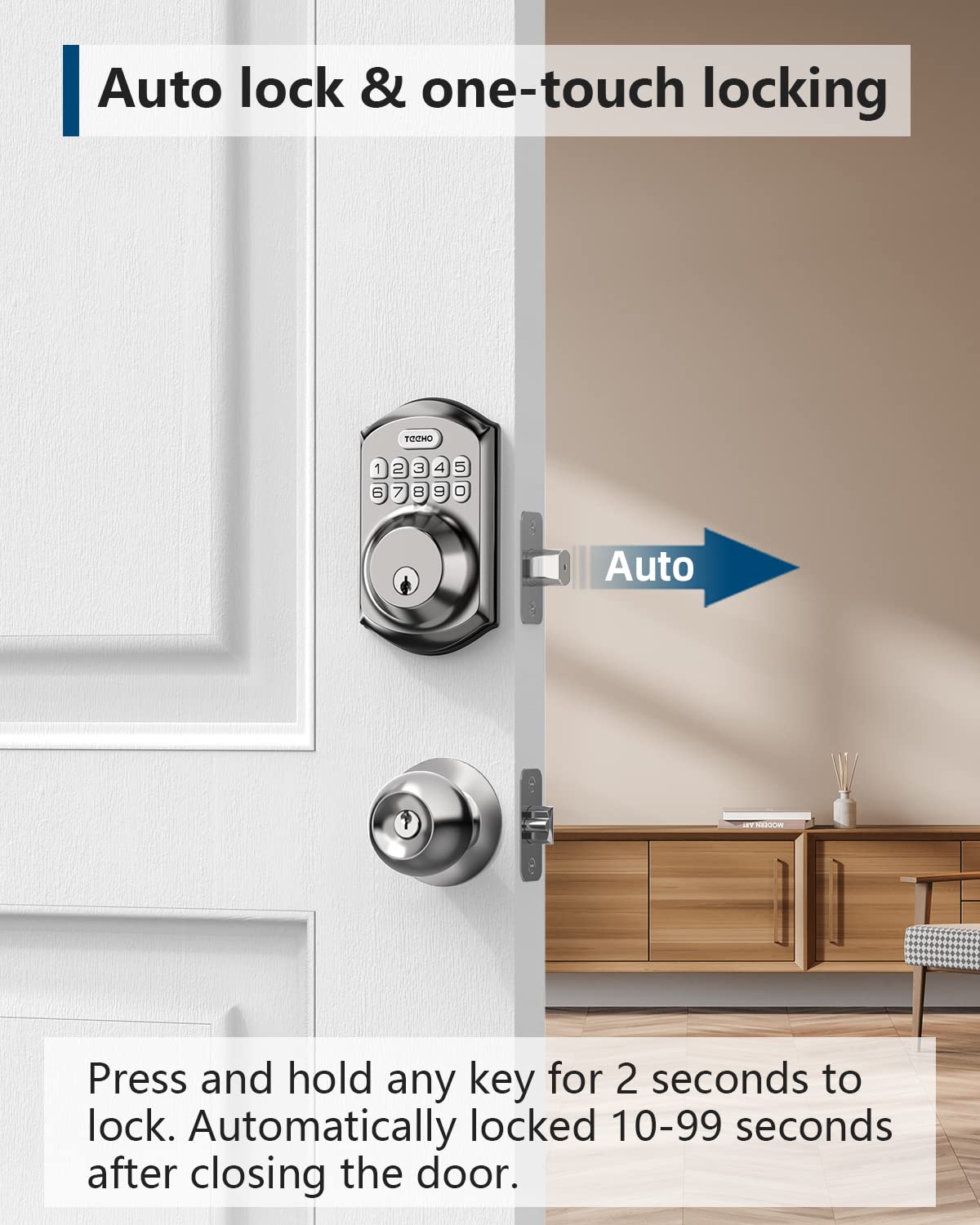 TEEHO TE001 Keyless Entry Door Lock with Keypad - Smart Deadbolt Lock for Front Door with 2 Keys - Auto Lock - Easy Installation - Satin Nickel - The One Stop Deals