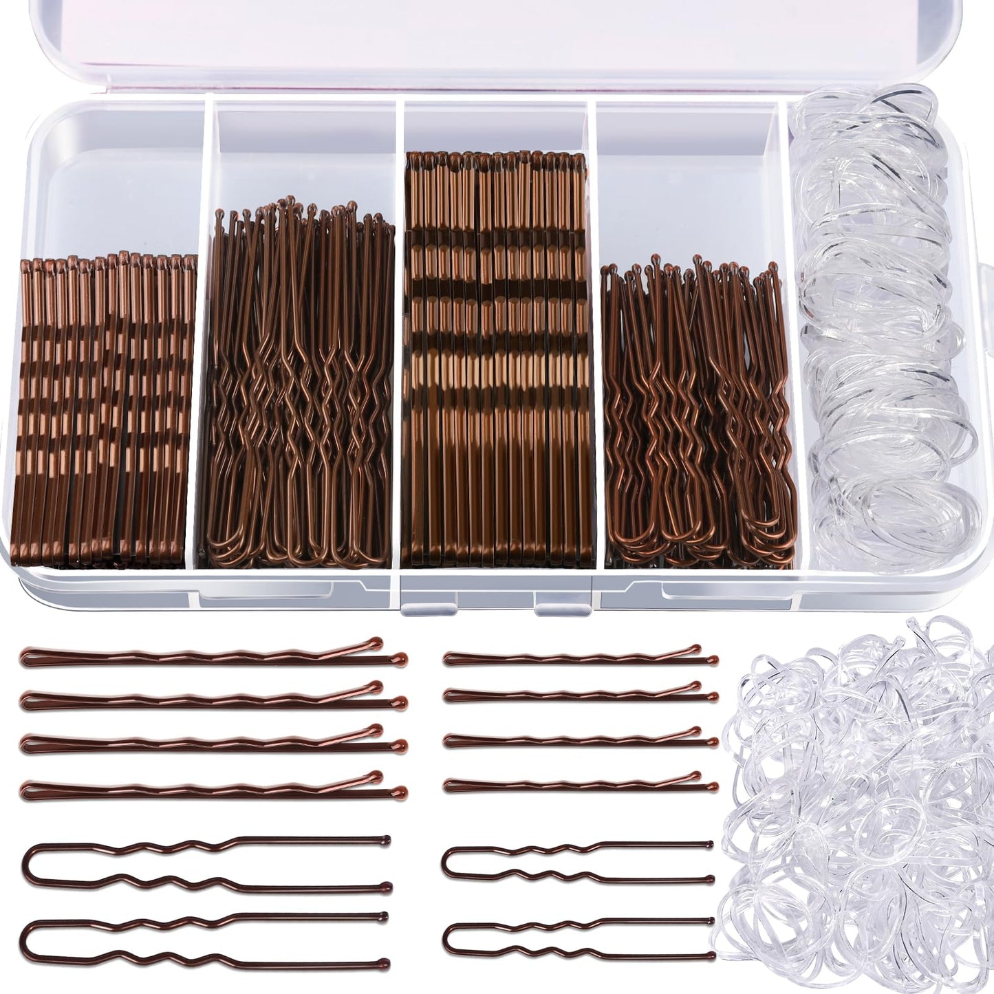 Teenitor 300pcs Bobby Pins Hair Pins Kit, 100 Hair Pins for Women 100 Bobby Pins Brown Hair and 100 Hair Bands, Hair Pins for Buns, U Shape Pins 2inch 2.36inch Bobby Pins for Women 2inch, 2.75inch - The One Stop Deals